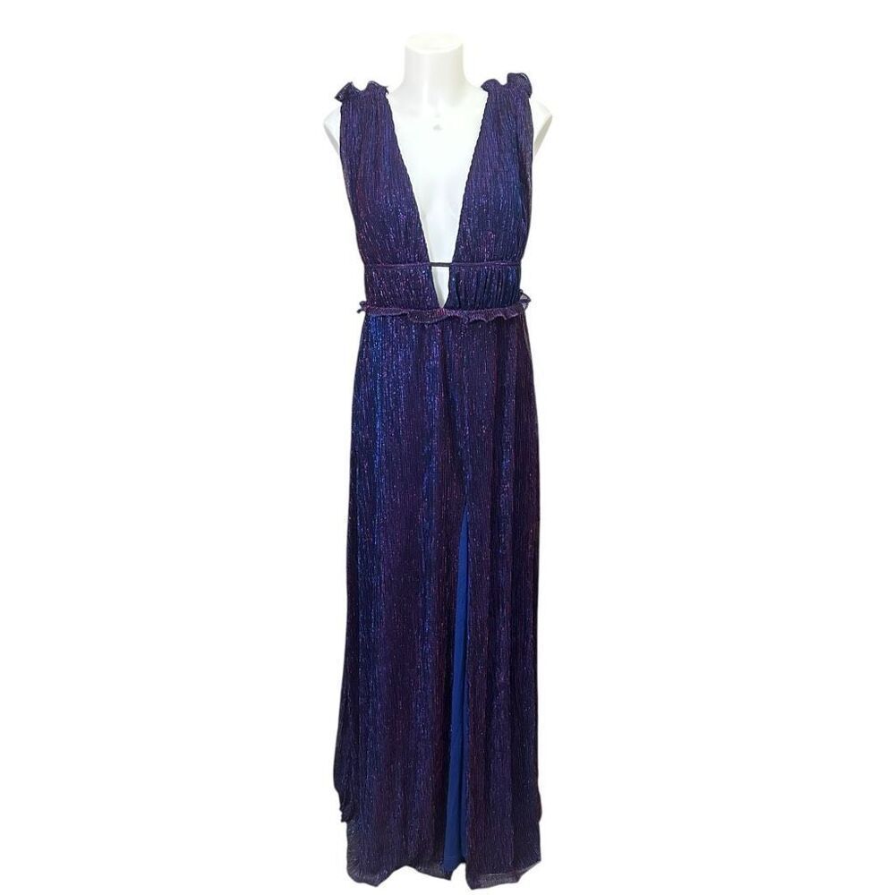 Lulus Spotlight on You Blue and Pink Metallic Maxi Long Dress Sleeveless Flowy X